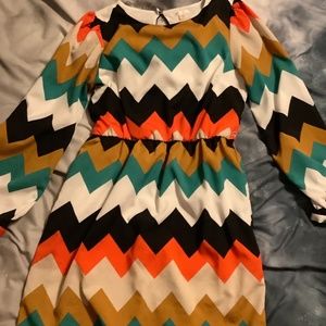 Xhilaration ZigZag Chevron Print Dress Long Sleeve Large